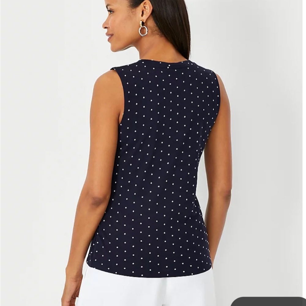 NWT Ann Taylor Dotted Asymmetrical Navy Shell Size XS - Picture 3 of 4